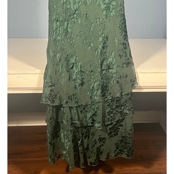 R&M Richards VTG Green Burnout Silk Blend Floral Tiered Maxi Dress Size Medium - Picture 12 of 12